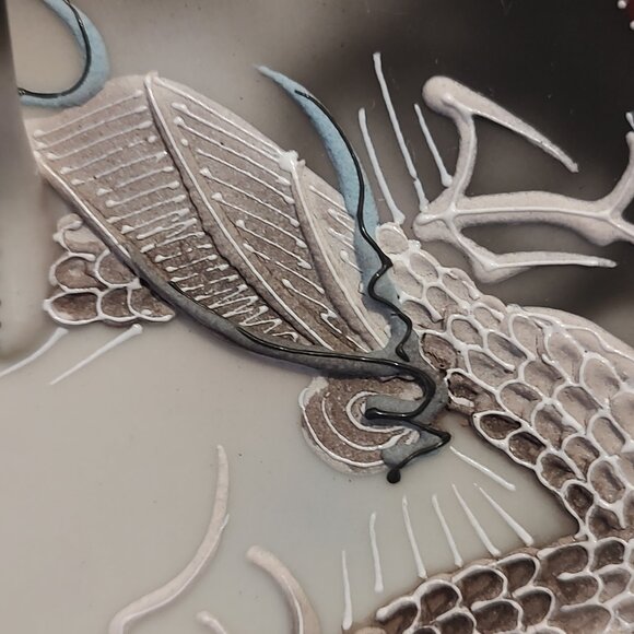 Moriage Embossed Blue Eyed Dragon Handled Nappy Plate RS Japan Porcelain Vintage - Picture 10 of 15